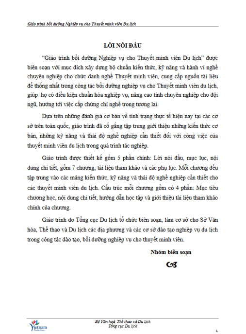 Giáo Trình Bồi Dưỡng Nghiệp Vụ Cho Thuyết Minh Viên Du Lịch