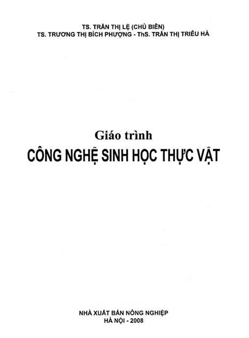 Giáo Trình Công Nghệ Sinh Học Thực Vật –