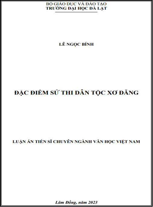 Luận án Đặc điểm sử thi dân tộc Xơ Đăng