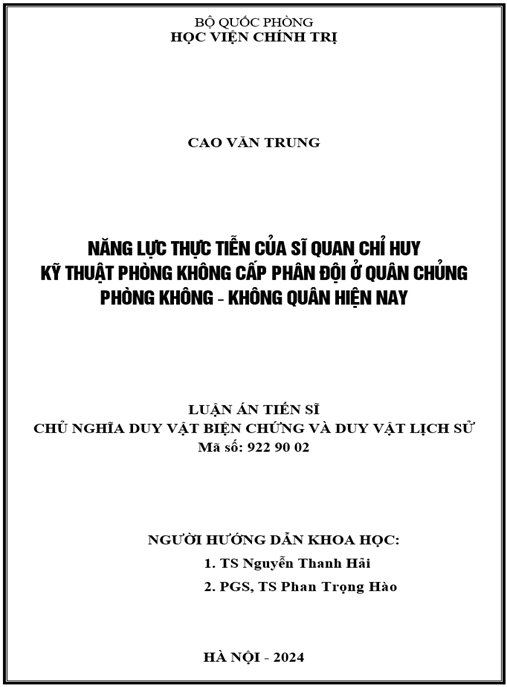 Luận án Năng lực thực tiễn của sĩ quan chỉ huy kỹ thuật phòng không cấp phân đội ở Quân chủng Phòng không – Không quân hiện nay
