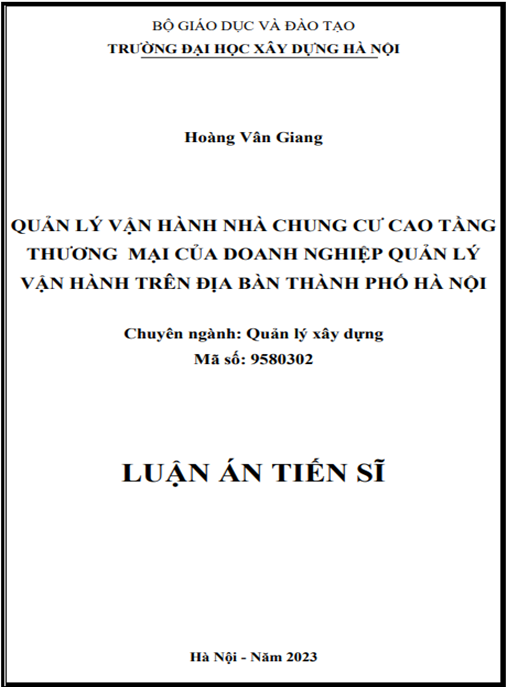 Luận án Quản lý vận hành nhà chung cư cao tầng thương mại của doanh nghiệp quản lý vận hành trên địa bàn thành phố Hà Nội