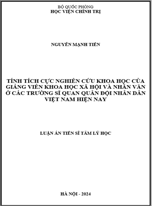 Luận án Tính tích cực nghiên cứu khoa học của giảng viên khoa học xã hội và nhân văn ở các trường sĩ quan Quân đội nhân dân Việt Nam hiện nay