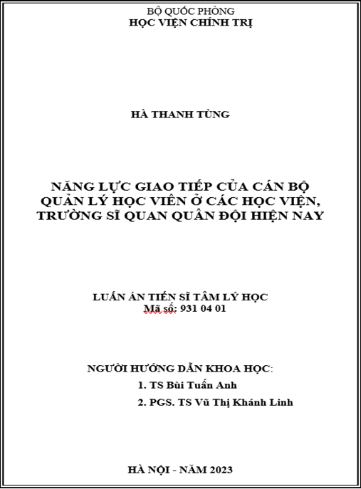 Năng lực giao tiếp của cán bộ quản lý học viên ở các học viện, trường sĩ quan quân đội hiện nay