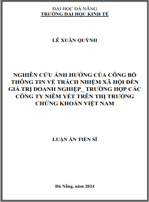 Nghiên cứu ảnh hưởng của công bố thông tin về trách nhiệm xã hội đến giá trị doanh nghiệp – Trường hợp các công ty niêm yết trên thị trường chứng khoán Việt Nam