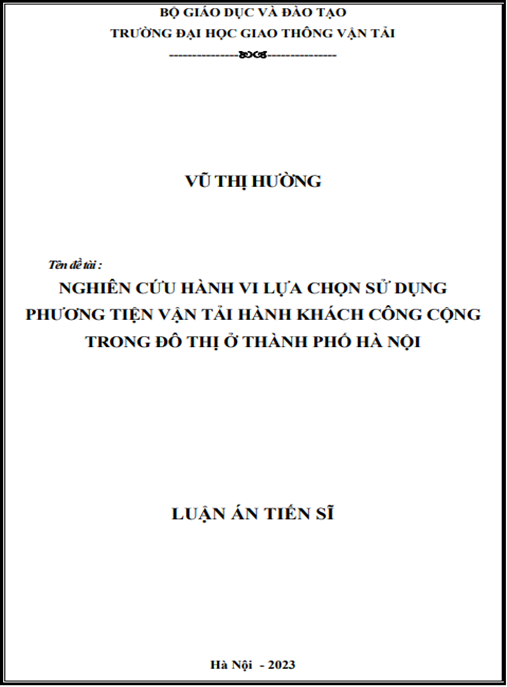 Nghiên cứu hành vi lựa chọn sử dụng phương tiện vận tải hành khách công cộng trong đô thị ở Thành phố Hà Nội