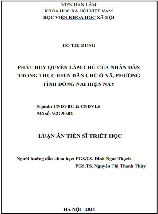 Phát Huy Quyền Làm Chủ Của Nhân Dân Trong Thực Hiện Dân Chủ Ở Xã Phường Tỉnh Đồng Nai Hiện Nay