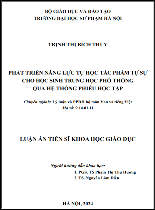 Phát triển năng lực tự học tác phẩm tự sự cho học sinh Trung học phổ thông qua hệ thống phiếu học tập