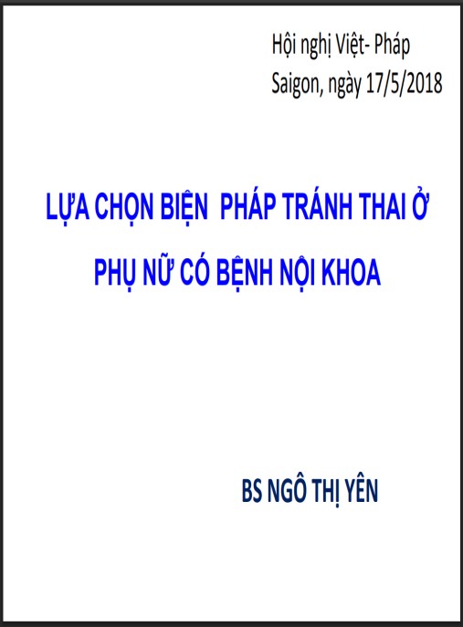 Bài giảng Lựa chọn biện pháp tránh thai ở phụ nữ có bệnh nội khoa