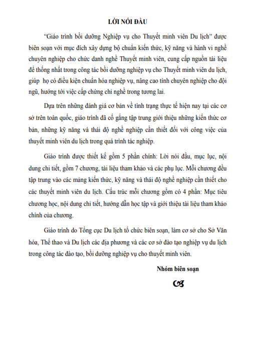 Giáo Trình Bồi Dưỡng Nghiệp Vụ Cho Thuyết Minh Viên Du Lịch