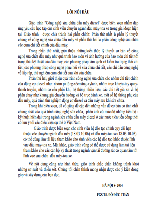 Giáo Trình Công Nghệ Sửa Chữa Đầu Máy Diezel