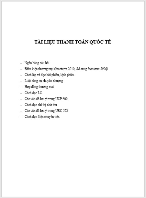 Tài liệu ôn tập môn Thanh toán quốc tế