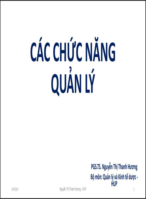 Bài giảng Các chức năng quản lý