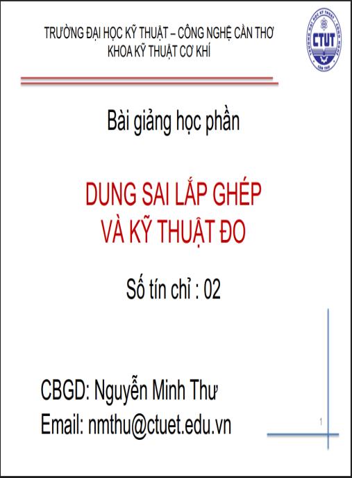 Bài giảng Dung sai lắp ghép và kỹ thuật đo