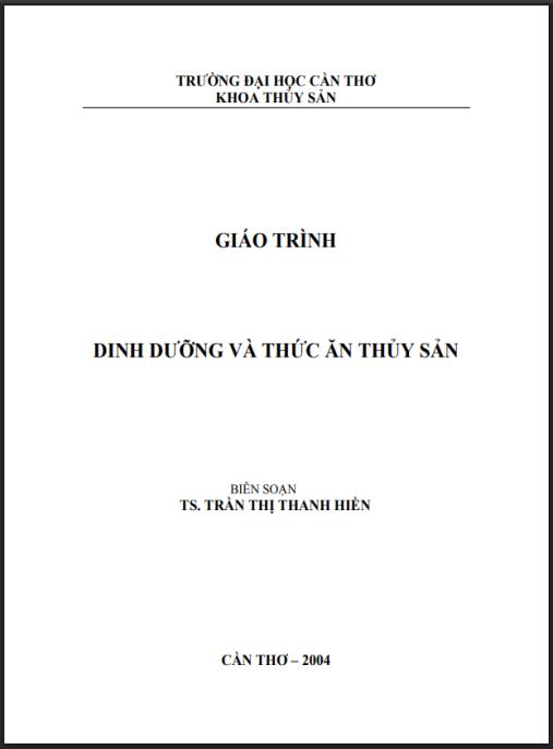 GIÁO TRÌNH DINH DƯỠNG VÀ THỨC ĂN THỦY SẢN
