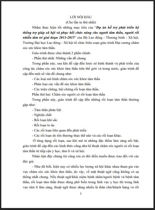 Giáo trình Đại cương chăm sóc sức khỏe tâm thần Phần 1