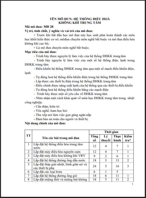 Giáo trình Điều hòa không khí trung tâm