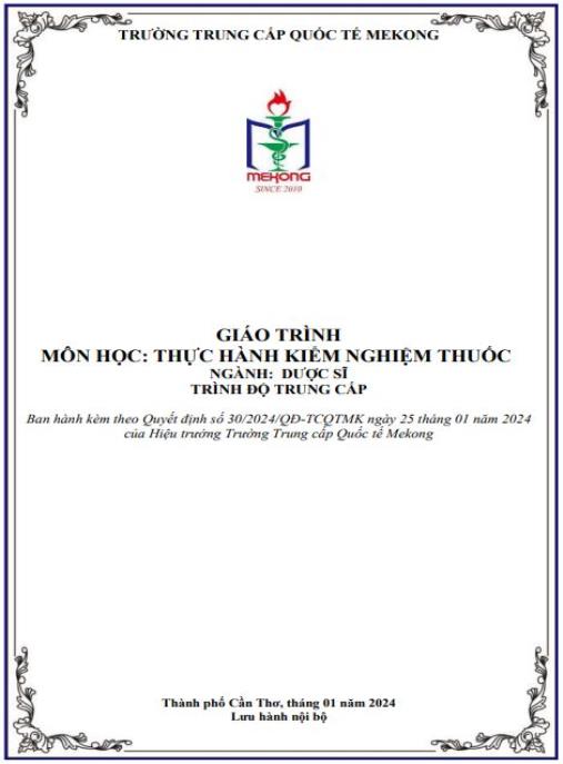 Giáo trình Thực hành kiểm nghiệm thuốc Ngành Dược sĩ