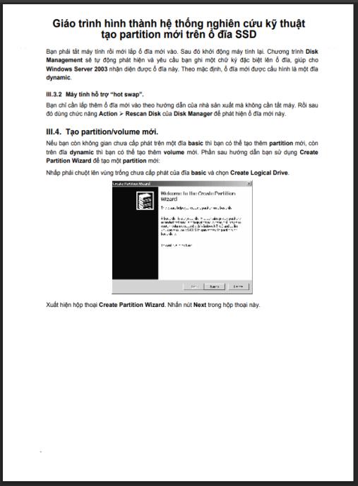 Giáo trình hình thành hệ thống nghiên cứu kỹ thuật tạo partition mới trên ổ đĩa SSD