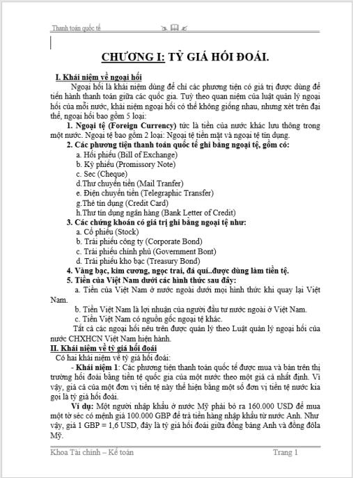 Giáo trình thanh toán quốc tế,Tỷ giá hối đoái