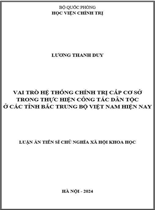 Vai trò hệ thống chính trị cấp cơ sở trong thực hiện công tác dân tộc ở các tỉnh Bắc Trung Bộ Việt Nam hiện nay